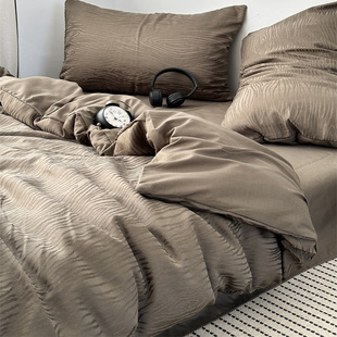 复古简约ins纯色线条提花水洗棉四件套床上用品学生三件套1.8床笠