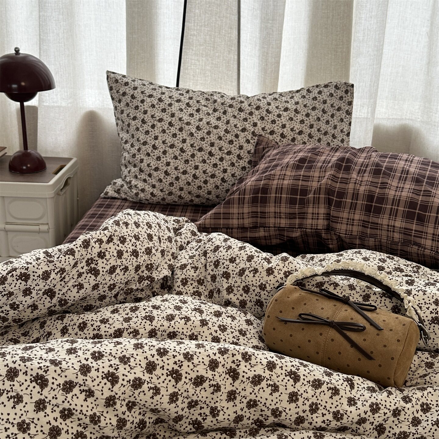 博主混搭风ins田园复古小碎花水洗棉四件套床单学生宿舍三件套1.8