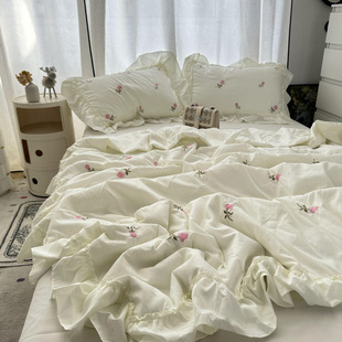 法式洛丽塔少女花边刺绣玫瑰水洗棉夏凉被四件套夏季空调被薄被芯