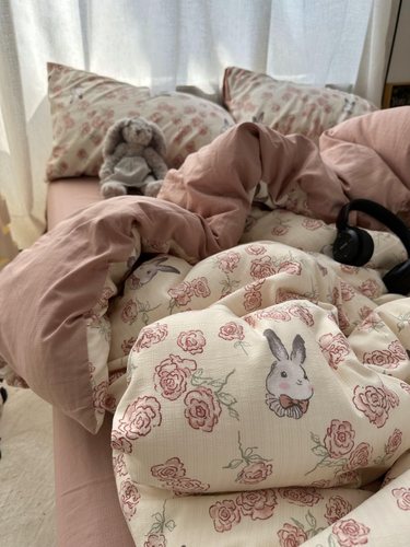 ins少女卡通兔子水洗棉四件套1.8