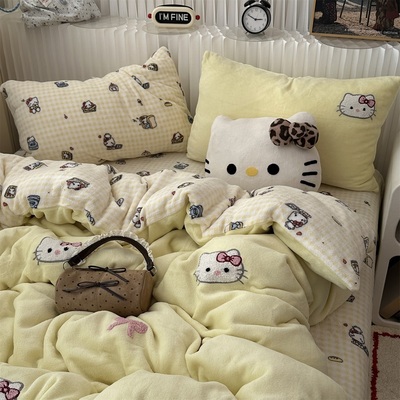 無绵丨卡通KT猫咪牛奶绒三件套