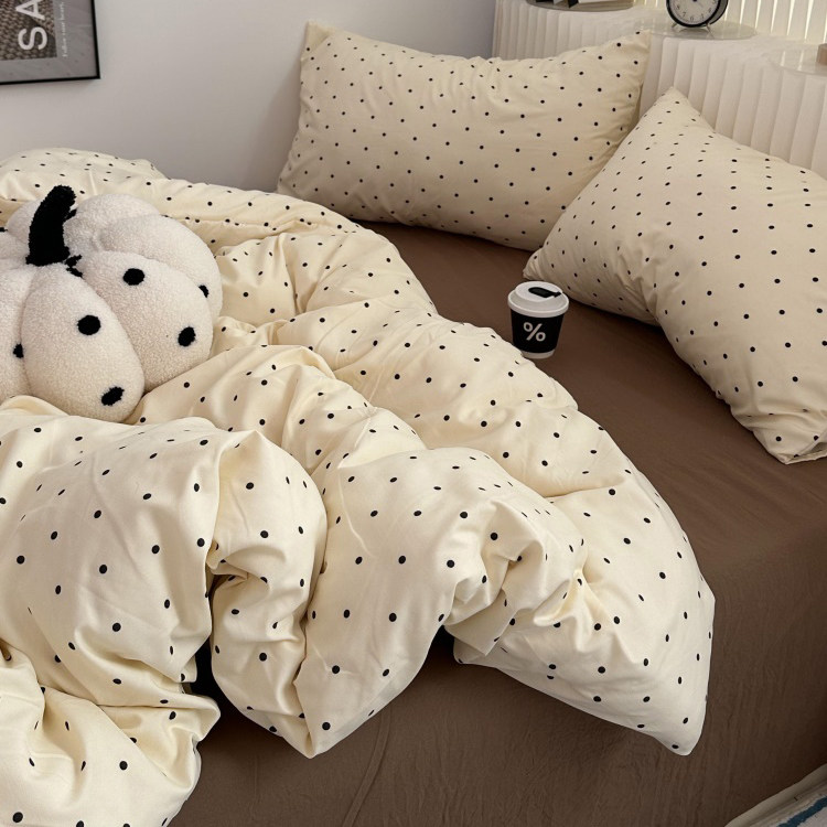 温柔少女心ins莫兰迪色小波点水洗棉四件套床单纯色被套1.8三件套