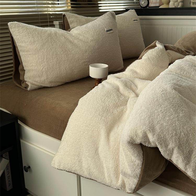 ins奶油少女系A版泰迪绒B版牛奶绒冬季四件套加厚保暖三件套床笠,床上用品,床品套件/四件套/多件套,淘宝优惠券,粉丝福利购,淘宝优惠卷