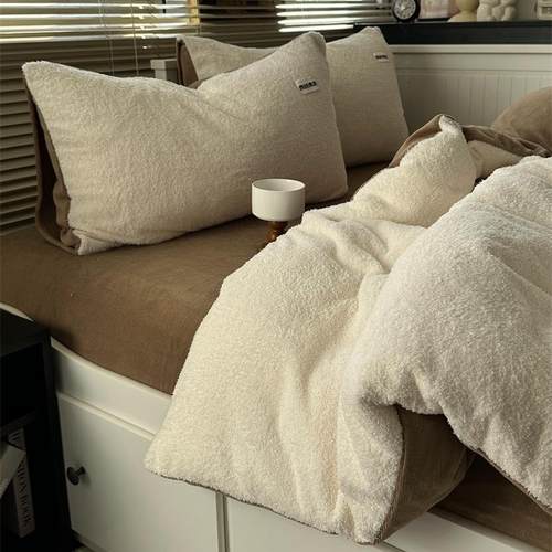 ins少女A版泰迪绒B牛奶绒四件套