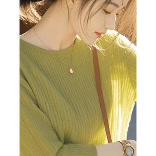 2025早秋韩系chic别致上衣薄款牛油果绿针织衫女小个子宽松慵懒风