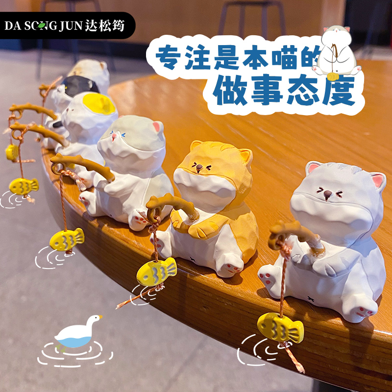 2025年新款木雕风姜太猫摆件