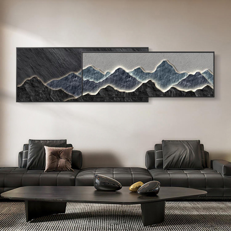 卧室装饰画高级感现代简约轻奢光影山水客厅沙发背景墙璧叠加挂画