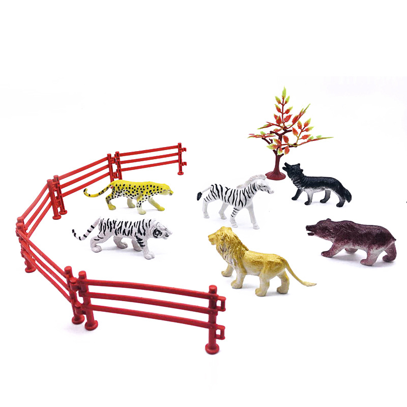 跨境12款6-9cm2-3寸仿真实心中动物模型儿童玩具狮子豹长颈鹿大象