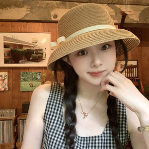 蜗牛爬爬家赫本风草帽女2026新款夏季大帽檐防晒遮阳帽草编渔夫帽