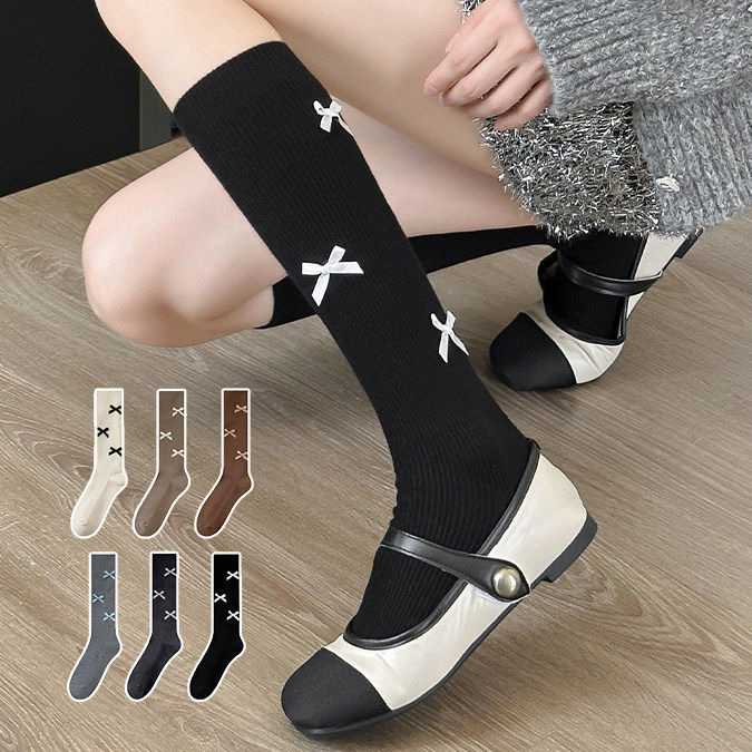 芭蕾风小腿袜子女jk堆堆袜miu系蝴蝶结长筒袜黑色白色搭配小皮鞋,女士内衣/男士内衣/家居服,中筒袜,淘宝优惠券,粉丝福利购,淘宝优惠卷