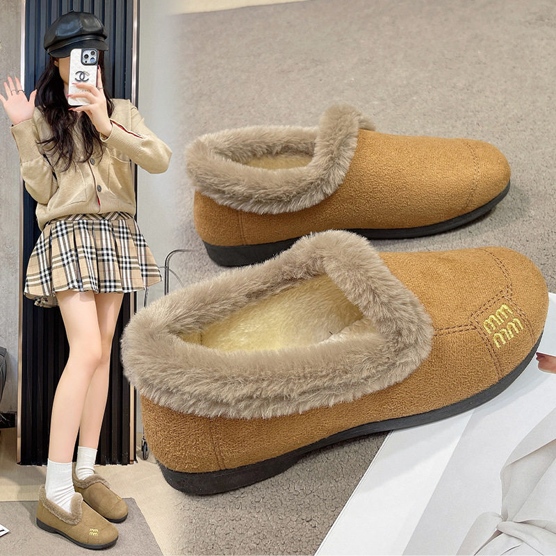 2025冬季新款复古平底浅口加绒保暖豆豆鞋一脚蹬软底防滑勃肯棉鞋,女鞋,棉鞋,淘宝优惠券,粉丝福利购,淘宝优惠卷