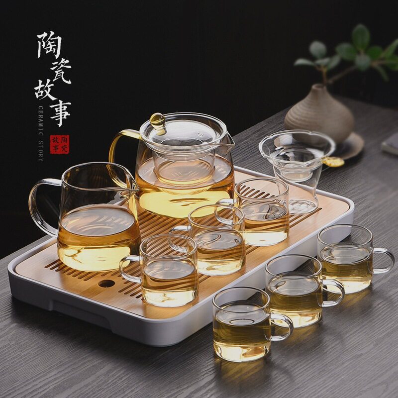 透明玻璃茶具家用功夫红茶套装简约现代耐高温茶杯便携茶盘茶壶