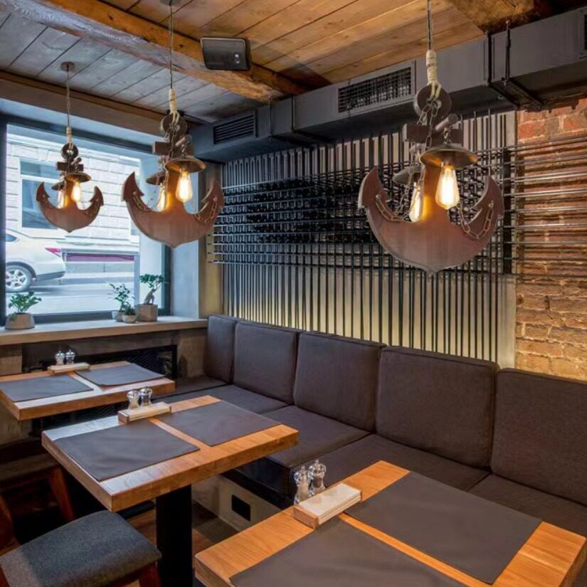 美式怀旧复古实木loft工业风创意餐厅酒吧装饰漫咖啡个性船木吊灯