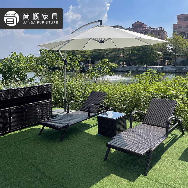 别墅泳池躺床藤编花园庭院日光浴躺椅度假村民宿花箱茶几组合配套