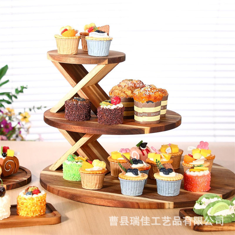 定制款蛋糕架餐桌摆件多层纸杯蛋糕塔点心托盘婚礼装饰实木展示架