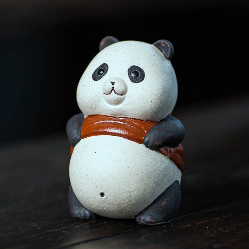 紫砂茶宠熊猫小摆件创意茶玩手工福墩墩茶具套装陶瓷工艺品配件