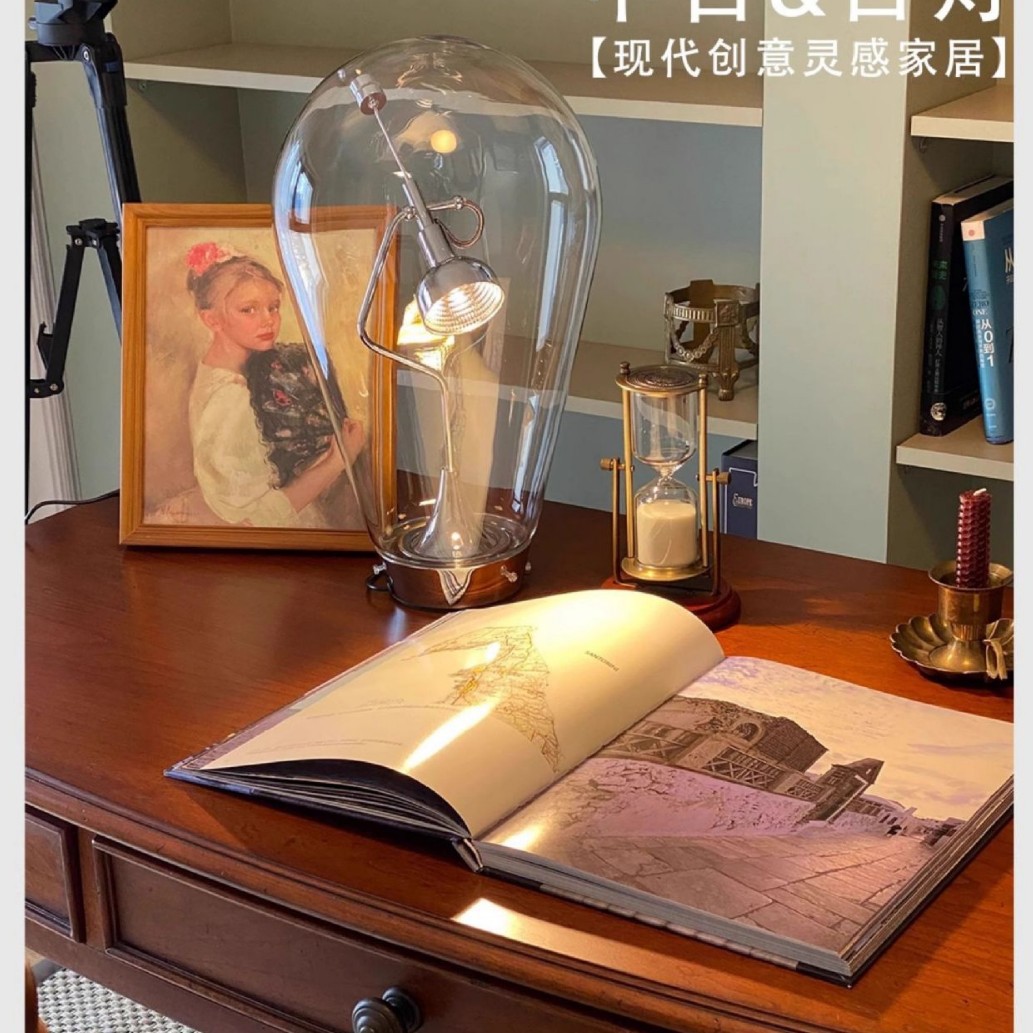 跨境美式工业复古风玻璃台灯创意个性时尚卧室床头高级感摆件台灯