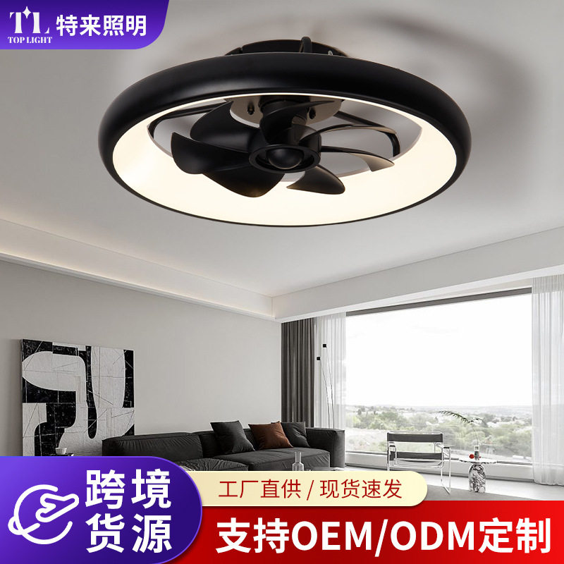 跨境隐形吊扇灯现代简约客厅大风力风扇灯三色变光智能卧室电扇灯