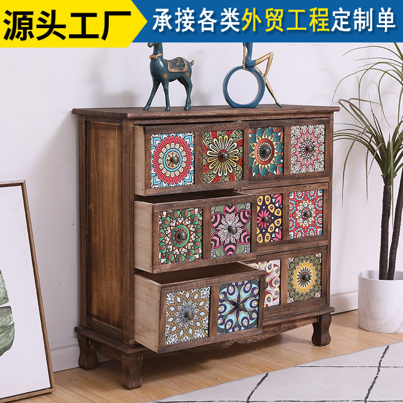 美式实木复古储物柜抽屉式收纳柜客厅多层置物柜卧室斗柜阳台柜子
