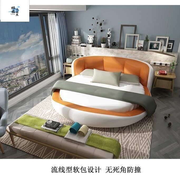 欧式新款圆床高端大气真皮床主卧床婚床软靠公主床酒店别墅电动床