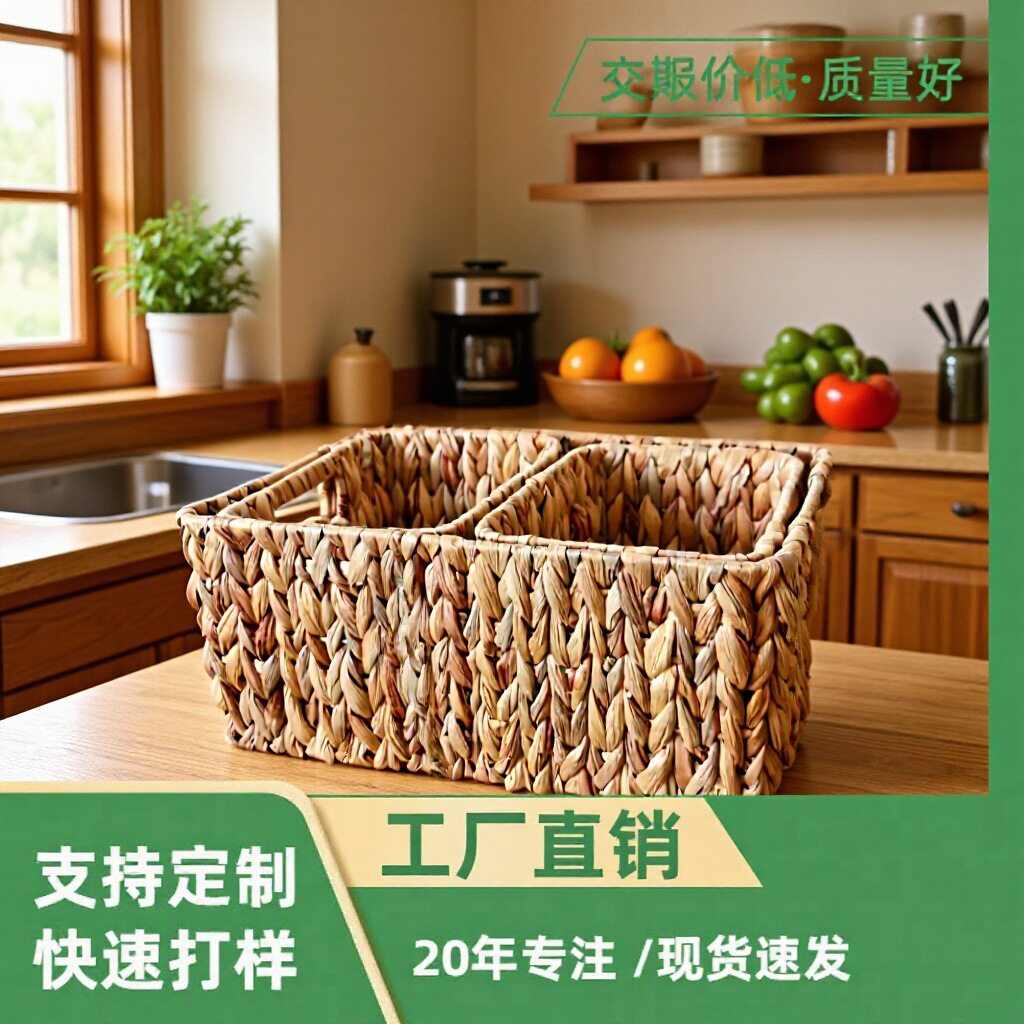 热卖草编篮子零食整理藤编家居多功能桌面收纳篮浴室储物盒