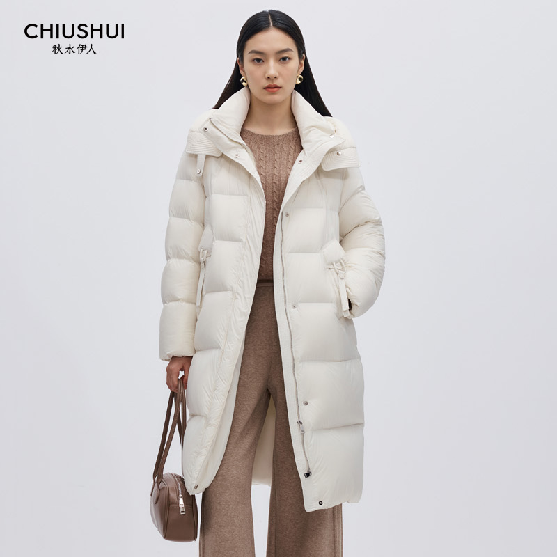 秋水伊人专柜25冬米色长款羽绒服15411af153054 入淘宝群看折扣