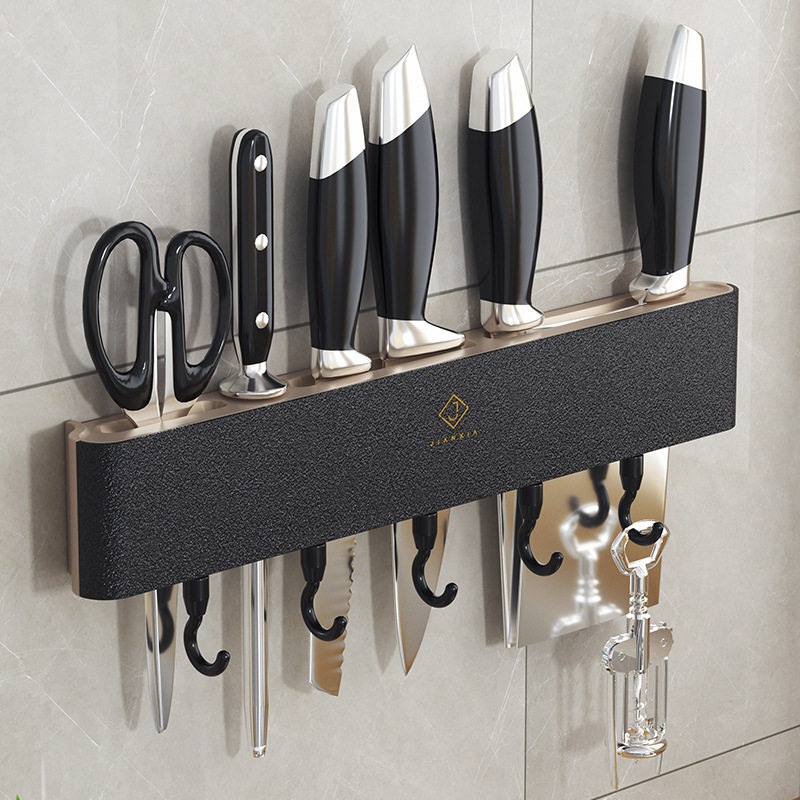 刀架免打孔厨房置物架壁挂式家用刀具锅铲勺收纳架多功能墙上挂钩