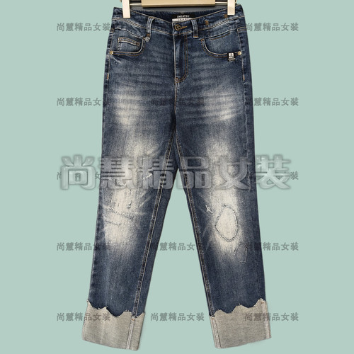 2026春夏新款女装65245K休闲显瘦复古做旧直筒九分牛仔裤