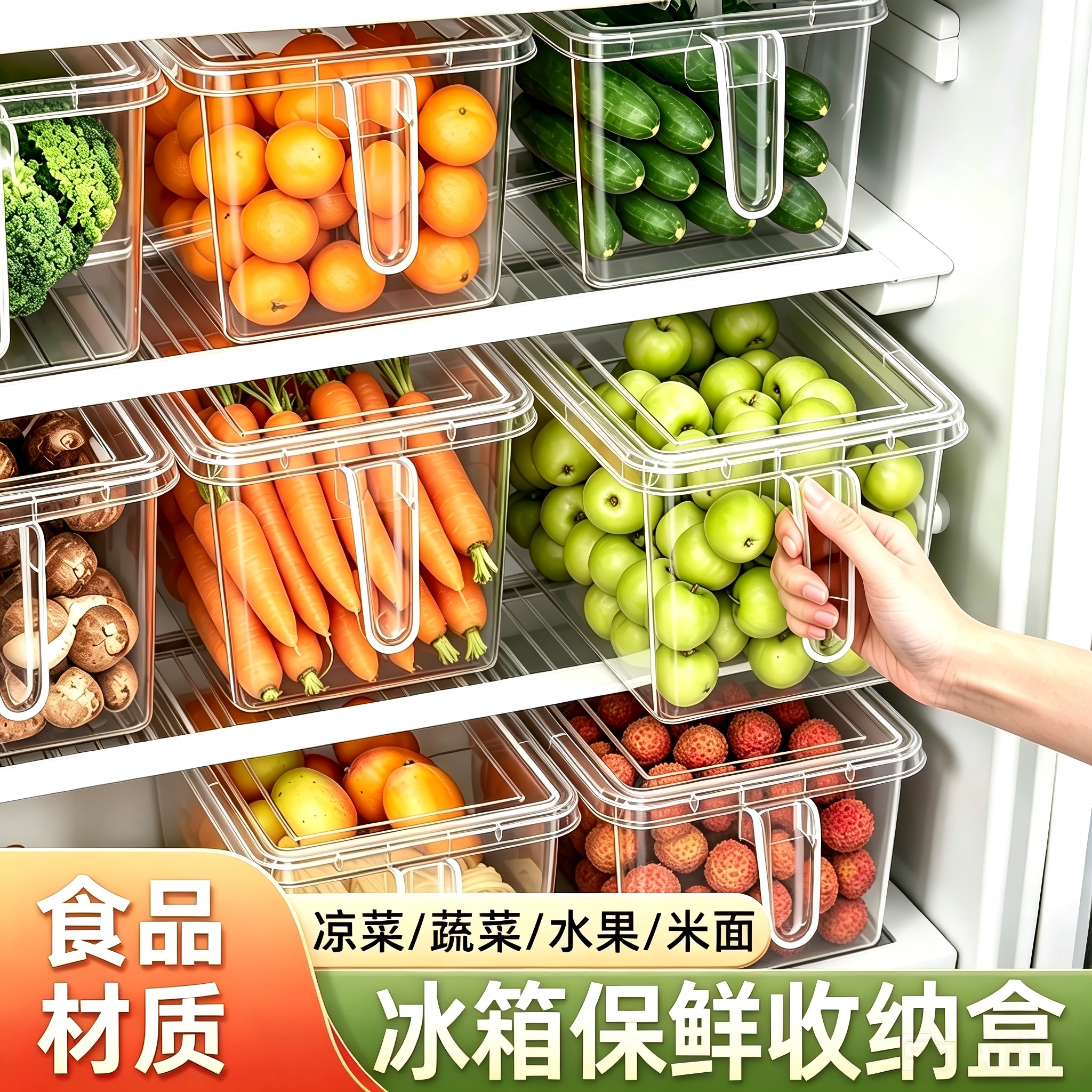 食品级冰箱收纳盒保鲜盒厨房蔬菜水果专用整理神器冷冻食物收纳盒