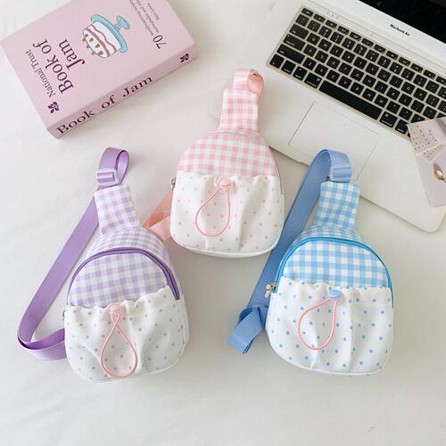 多巴胺斜挎包格子波点轻便胸包户外零钱包休闲出游旅行小背包儿童