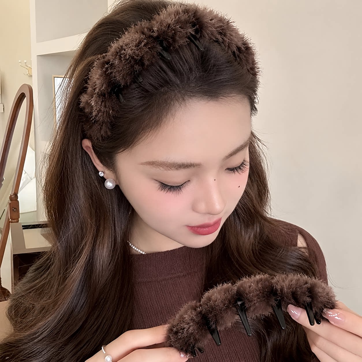 秋冬豹纹毛绒发箍女2026新款高级感带齿洗脸头箍高颅顶发卡发饰图片