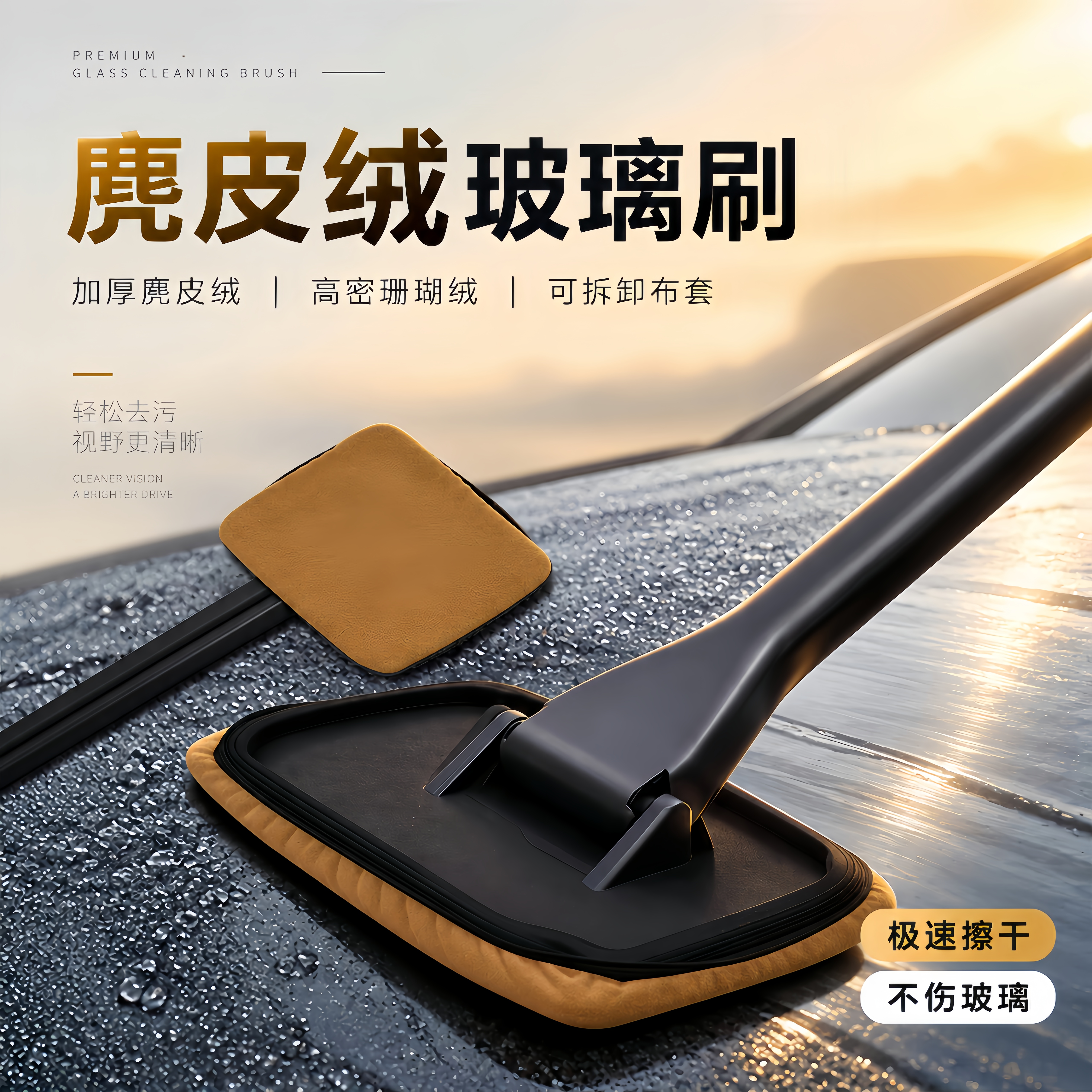 汽车前挡玻璃内擦工具麂皮绒珊瑚绒布套清洁刷去污除雾刷工具神器