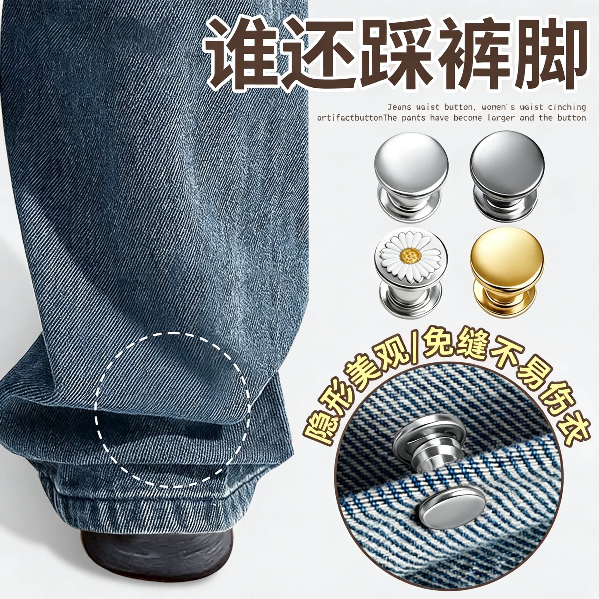 裤脚改短钉扣裤子挽边扣收口器裤腿防拖地神器无痕免缝调节固定夹