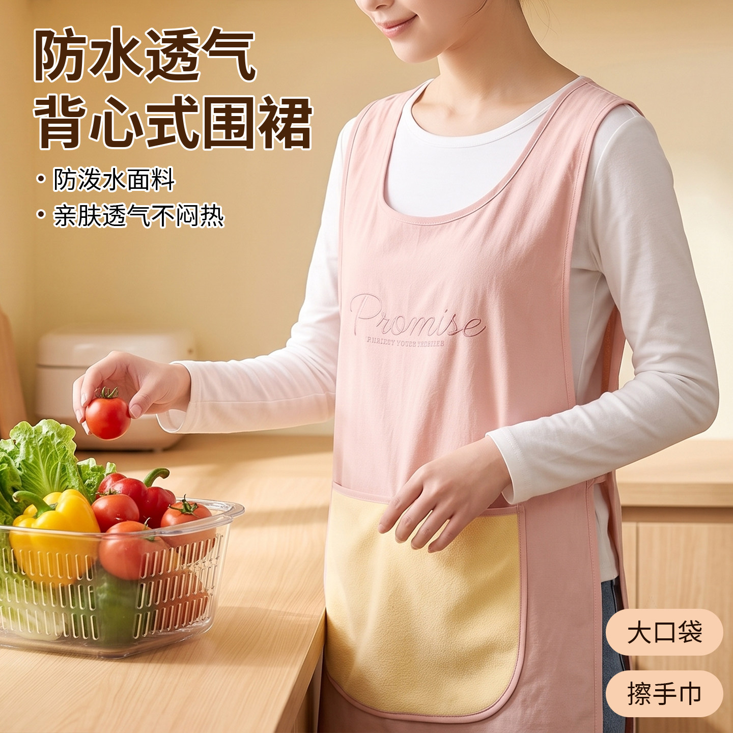 背心式围裙防水透气女厨房专用家用清洁防油无袖马甲高颜值夏薄款