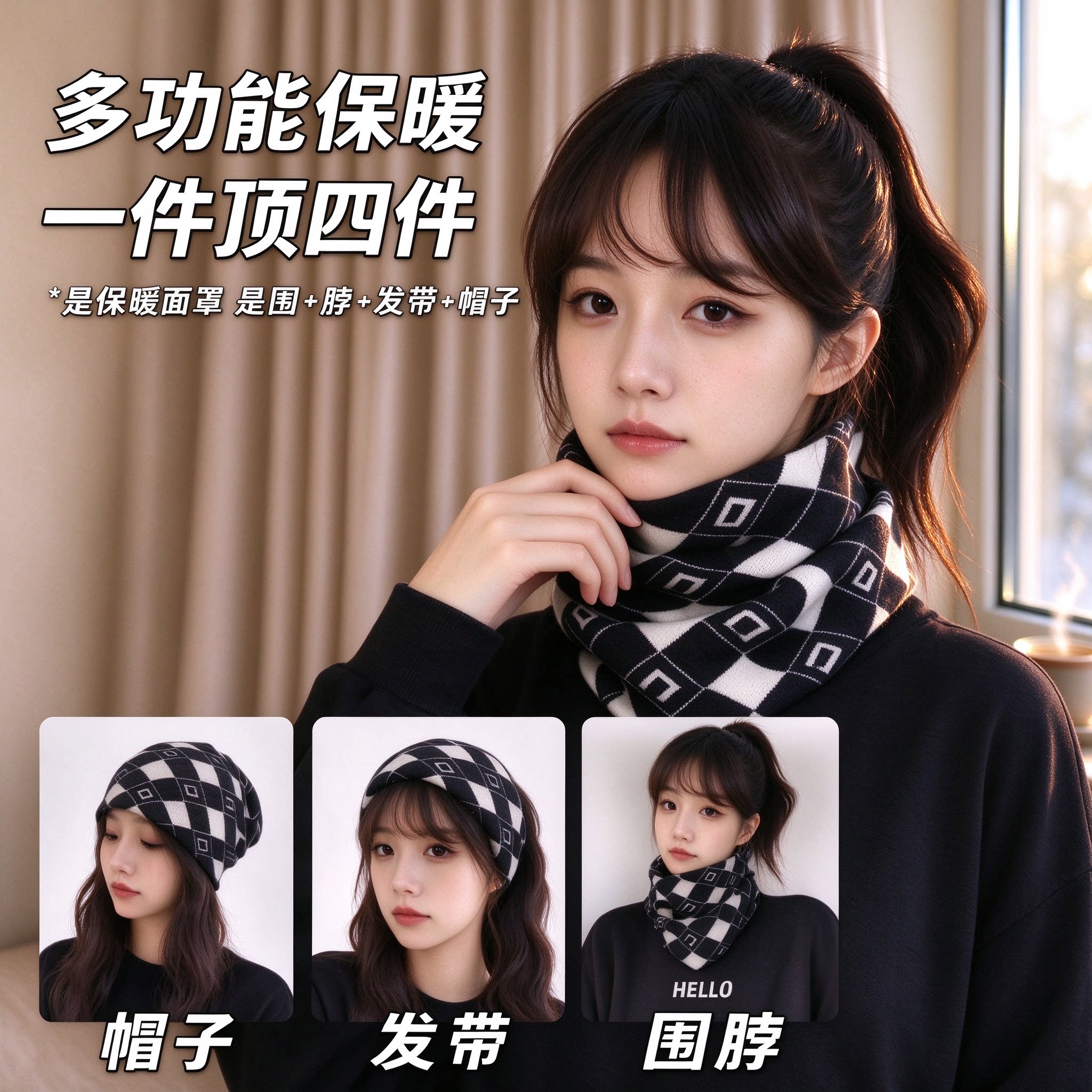 秋冬季围脖女士百变挂耳面罩保暖护颈脖套百搭围巾骑车防风男口罩