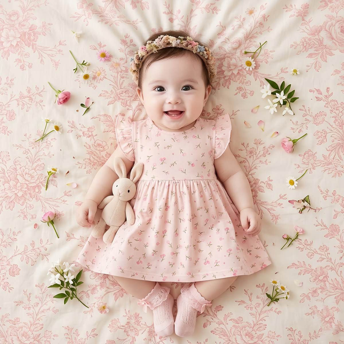 可爱粉色碎花复古洋气婴儿衣服女童连衣裙女宝宝夏装儿童裙子