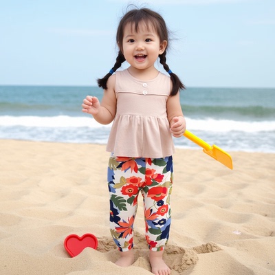 童裤薄款女宝宝女童裤子碎花婴儿防蚊裤童装小童裤子