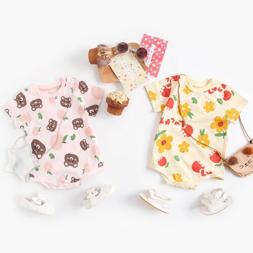 包屁衣夏季卡通宝宝衣服动物婴儿连体衣短袖ins 爬服纯棉韩版哈衣