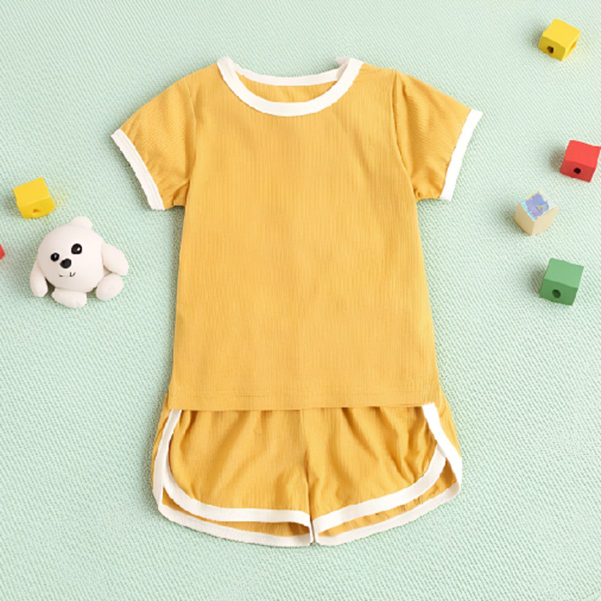 童装夏季短袖儿童套装纯色ins宝宝衣服纯色婴儿服装新生儿爆款