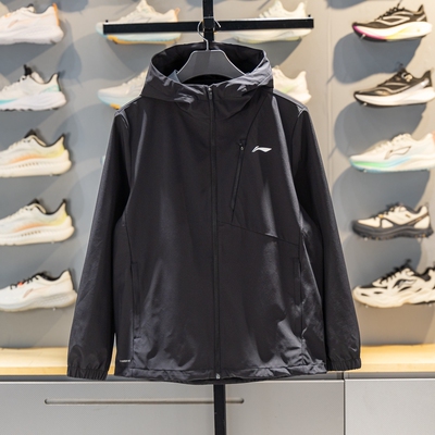 李宁连帽运动风衣防泼水