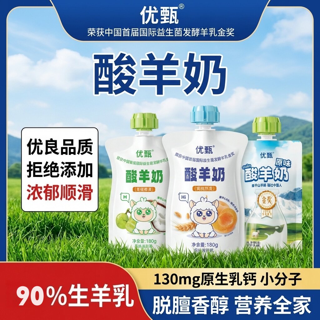 优甄酸羊奶 180g 袋装 生羊乳发酵脱膻工艺 小分子易吸收营养乳品