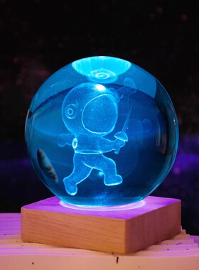 桌面底座立体3d动漫卡通小人物内雕玻璃球击剑运动创意小夜灯礼品