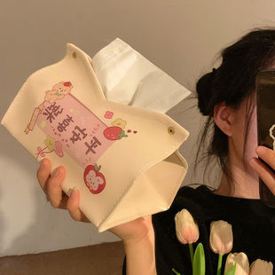 高级感纸巾盒家用客厅桌面收纳盒 创意文字抽纸盒皮革轻奢2025新款