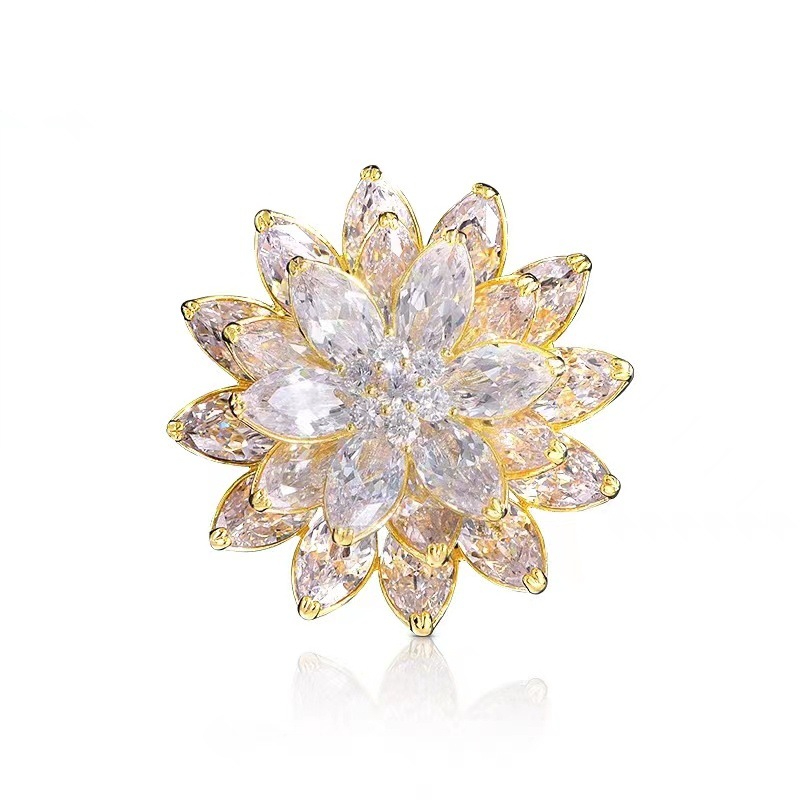 高级感时尚轻奢百搭莲花胸针精致重工高档优雅胸花别针配饰