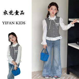 甜美学院风假2两件套装女童装春秋衣服春装洋气花边儿童 女孩春季