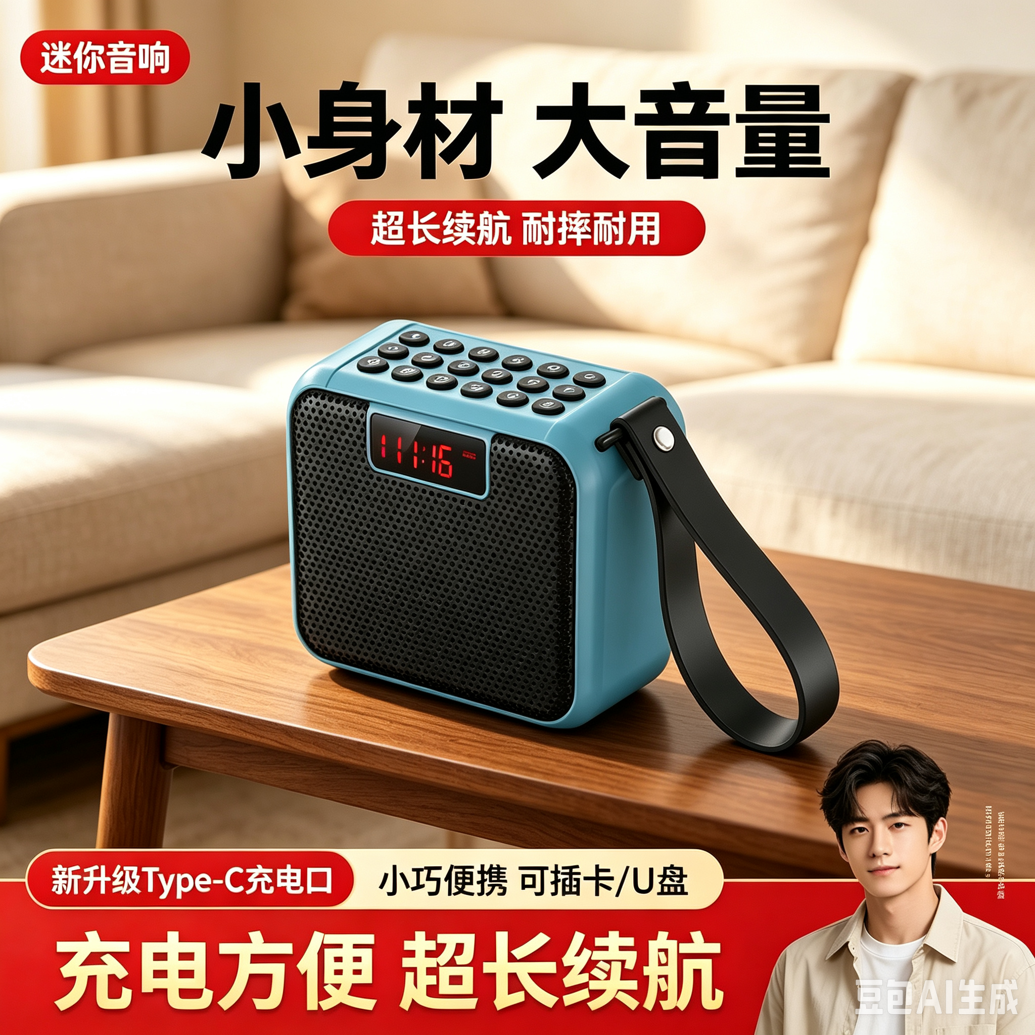老人收音机迷你小巧便携蓝牙多功能音箱录音插卡音响定时MP3播放