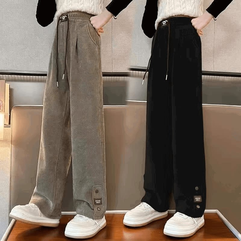 女童裤子春秋装洋气运动裤女学生显瘦时尚中大童宽松灯芯绒直筒裤