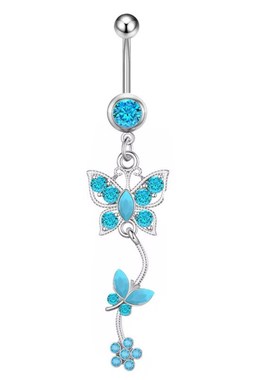 New HighQuality 5Piece Blue Turquoise Series Navel Ring Set