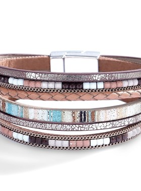 Bohemian Leather Bracelet MultiLayer Wrap Magnetic Buckle St