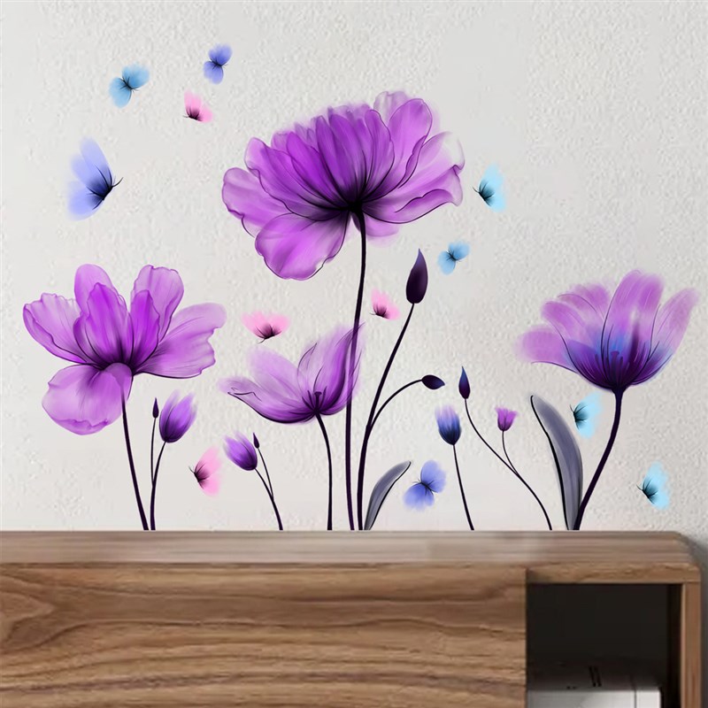 Purple Tulip Flower Butterfly Wall Sticker MS1500YY for Livi